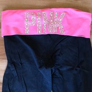 Full leg leggings. Pink waist band, jewels
